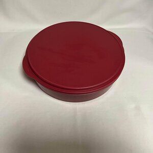Tupperware Round Pie Cake Taker Cupcakes Pizza  Keeper Holder Container Red 12”